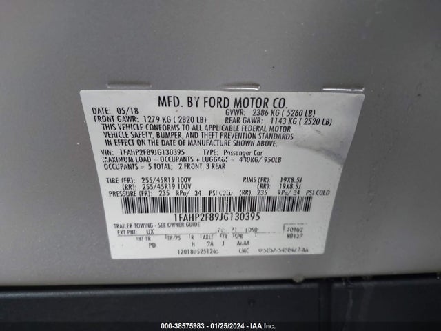 Ford Taurus Limited 2018 1FAHP2F89JG130395 Image 9
