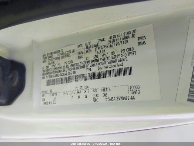 2012 FORD E-350 SUPER DUTY XL VIN: 1FBSS3BL5CDA16210