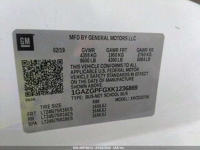 Chevrolet Express 3500 Lt 2019 1GAZGPFGXK1236869 Image 9