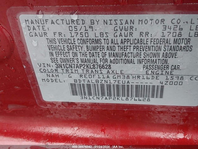 Nissan Versa 1.6 Sv 2019 3N1CN7AP2KL876628 Image 9