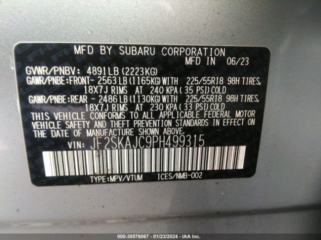 2023 SUBARU FORESTER JF2SKAJC9PH499315 Photo 8