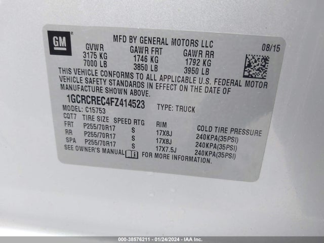 Chevrolet Silverado 1500 1lt 2015 1GCRCREC4FZ414523 Image 9