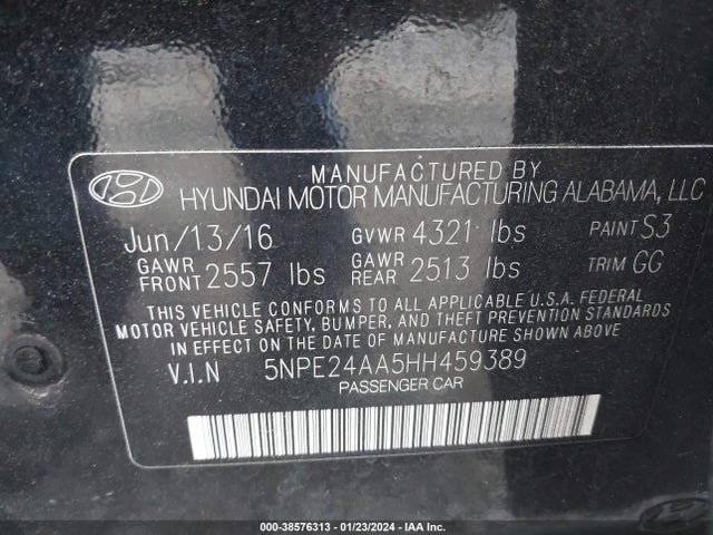 2017 HYUNDAI SONATA ECO VIN: 5NPE24AA5HH459389