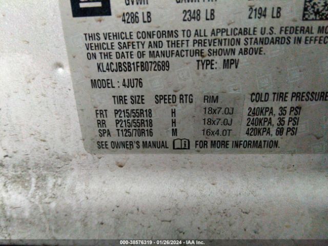 KL4CJBSB1FB072689 Buick Encore Convenience