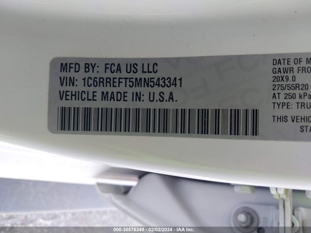 2021 RAM 1500 BIG HORN 4X2 5'7 BOX VIN: 1C6RREFT5MN543341
