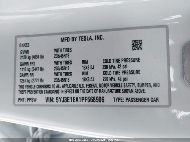 Tesla Model 3 Rear-wheel Drive 2023 5YJ3E1EA1PF568906 Image 9