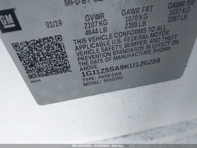 Chevrolet IMPALA LT 2019 1G11Z5SA9KU126259 Image 9
