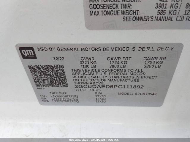 3GCUDAED6PG111892 Chevrolet Silverado 1500 4wd  Short Bed Wt