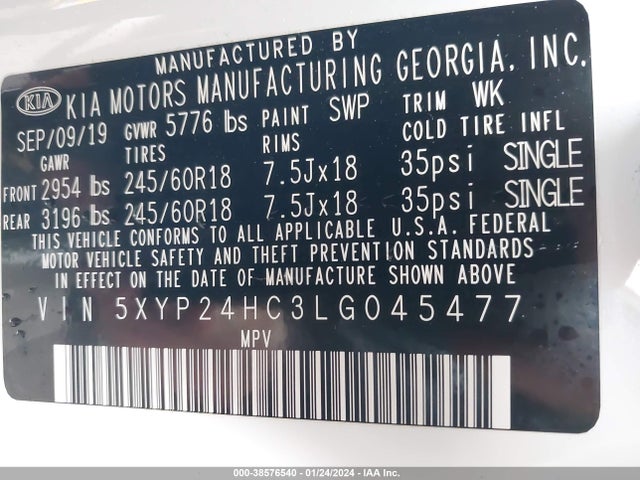 KIA Telluride Lx 2020 5XYP24HC3LG045477 Image 9