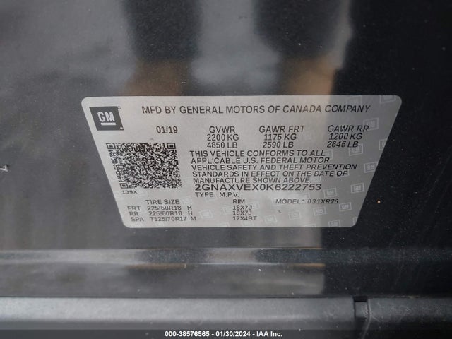 Chevrolet EQUINOX LT 2019 2GNAXVEX0K6222753 Image 9