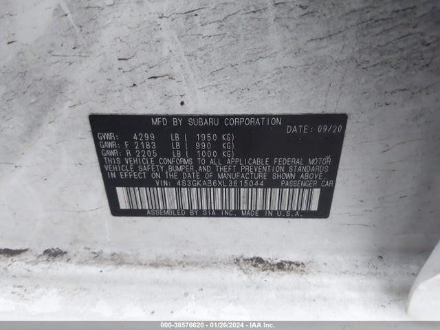 Subaru IMPREZA SEDAN 2020 4S3GKAB6XL3615044 Image 9