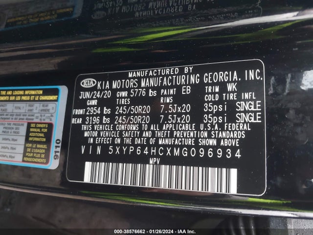 2021 KIA TELLURIDE S VIN: 5XYP64HCXMG096934