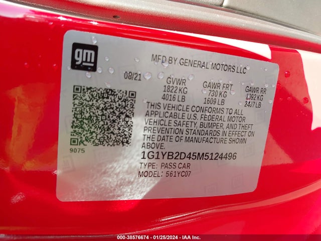 Chevrolet Corvette Stingray Rwd  2lt 2021 1G1YB2D45M5124496 Image 9