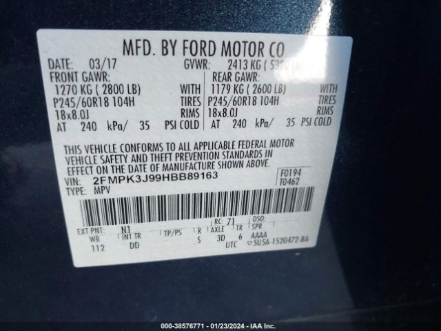 2FMPK3J99HBB89163 Ford EDGE SEL