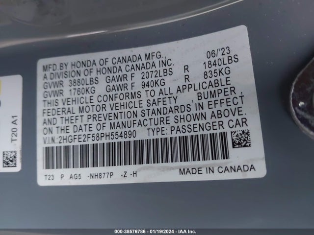 Honda Civic Sport 2023 2HGFE2F58PH554890 Image 9