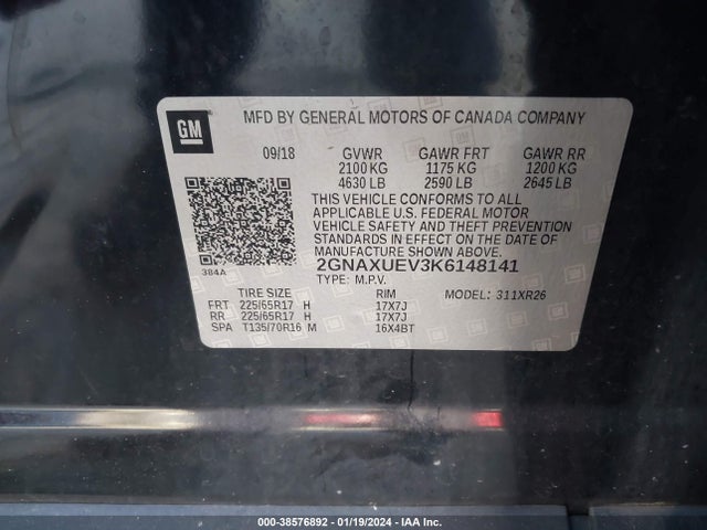 Chevrolet EQUINOX LT 2019 2GNAXUEV3K6148141 Image 9