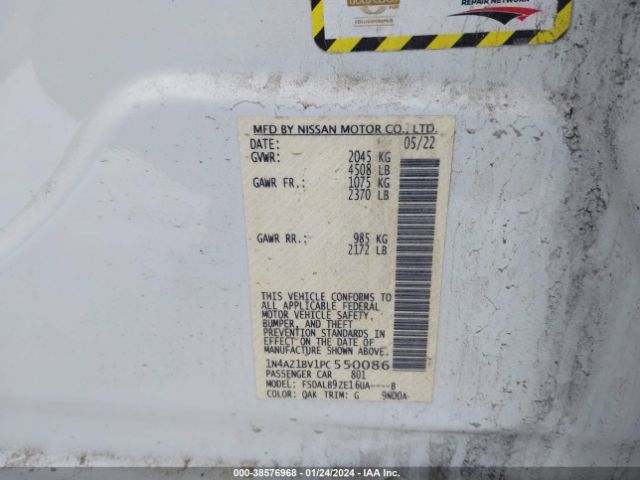 1N4AZ1BV1PC550086 Nissan Leaf S 40 Kwh
