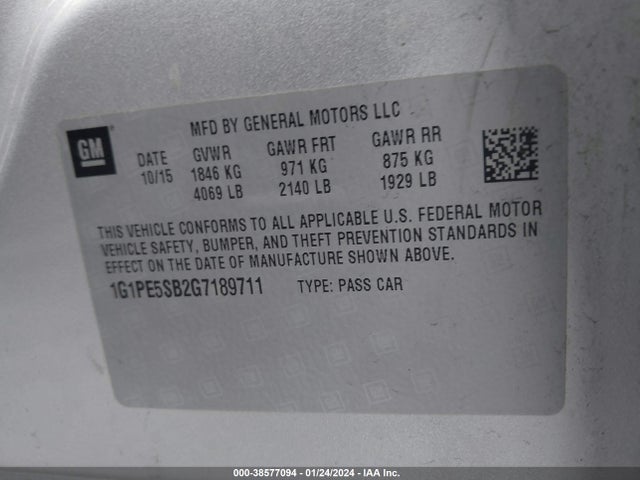 2016 CHEVROLET CRUZE LIMITED 1LT AUTO VIN: 1G1PE5SB2G7189711