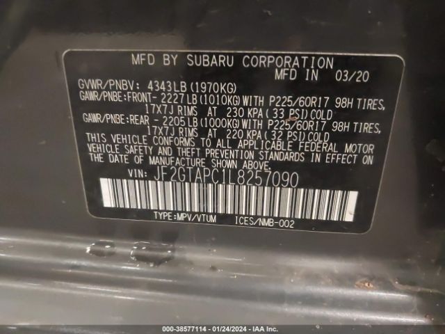 JF2GTAPC1L8257090 Subaru Crosstrek Premium
