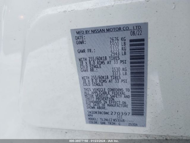 5N1DR3BC6NC270397 Nissan Pathfinder Sv 4wd