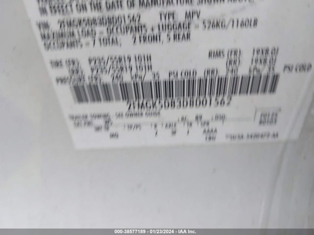 2013 FORD FLEX LIMITED VIN: 2FMGK5D83DBD01562