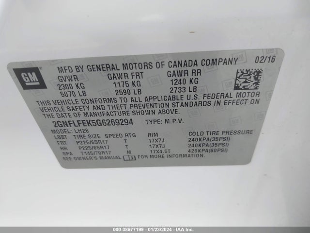 Chevrolet EQUINOX LT 2016 2GNFLFEK5G6269294 Image 9