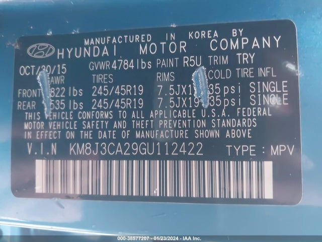 2016 HYUNDAI TUCSON LIMITED VIN: KM8J3CA29GU112422
