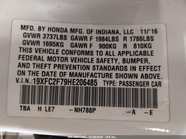 Honda CIVIC EX 2017 19XFC2F79HE206485 Image 9