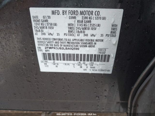 2FMPK3J92LBA92590 Ford EDGE SEL
