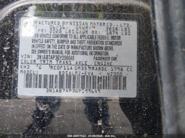 3N1AB7AP3GY299649 Nissan SENTRA SR