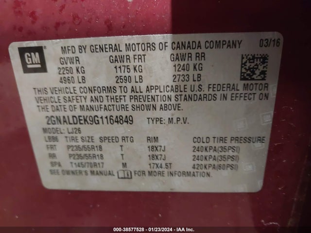 Chevrolet Equinox Ltz 2016 2GNALDEK9G1164849 Image 9