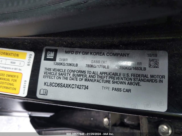 Chevrolet Spark 1lt Cvt 2019 KL8CD6SAXKC742734 Image 9