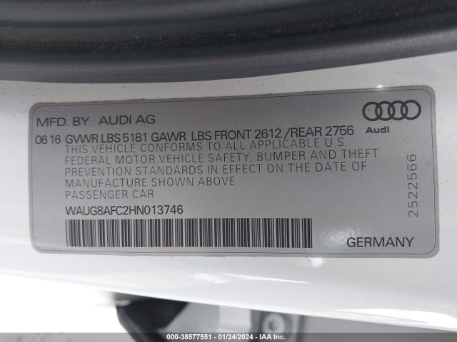 WAUG8AFC2HN013746 Audi A6 2.0t Premium