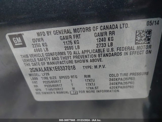 Chevrolet EQUINOX LS 2014 2GNALAEK1E6337018 Image 9