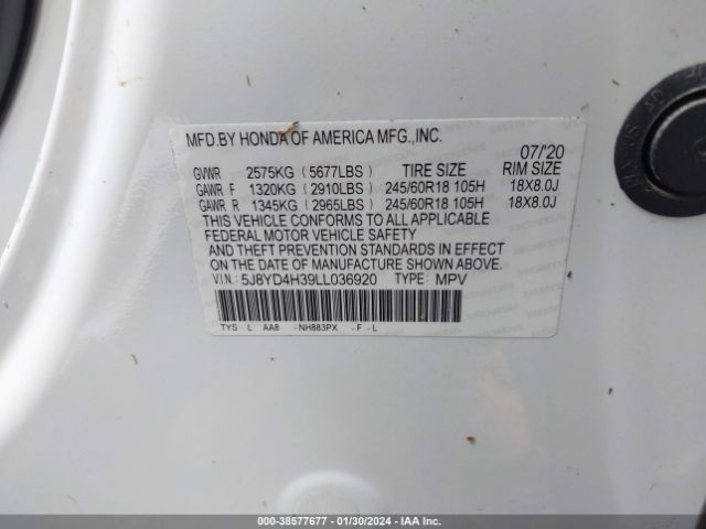 5J8YD4H39LL036920 Acura Mdx Standard