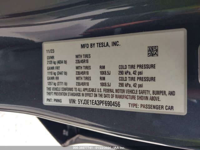 5YJ3E1EA3PF690456 Tesla Model 3 Rear-wheel Drive