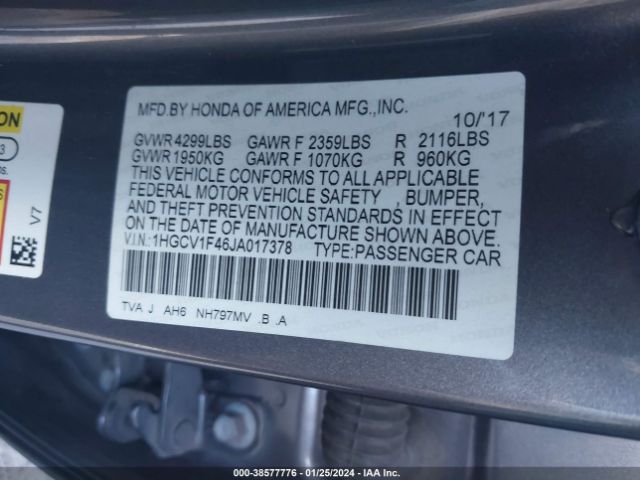 1HGCV1F46JA017378 Honda ACCORD EX