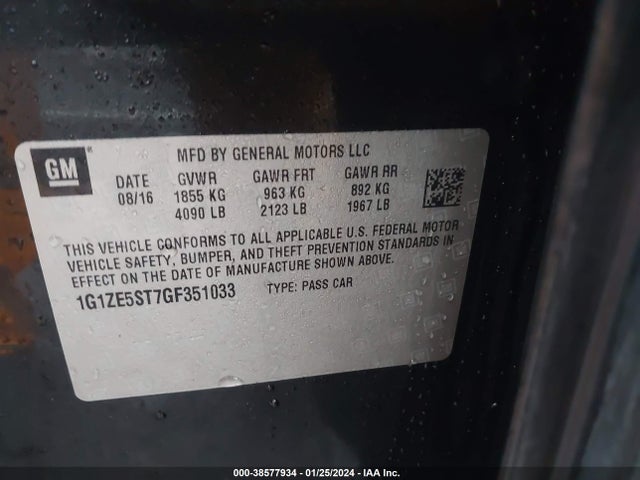 Chevrolet MALIBU 1LT 2016 1G1ZE5ST7GF351033 Image 9