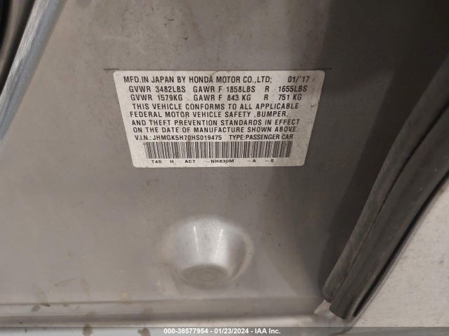 Honda FIT EX 2017 JHMGK5H70HS019475 Image 9