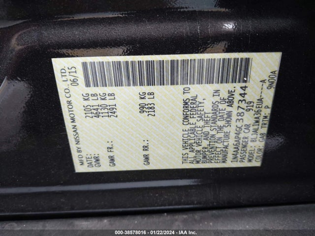 Nissan Maxima 3.5 Sr 2016 1N4AA6AP4GC387344 Image 9