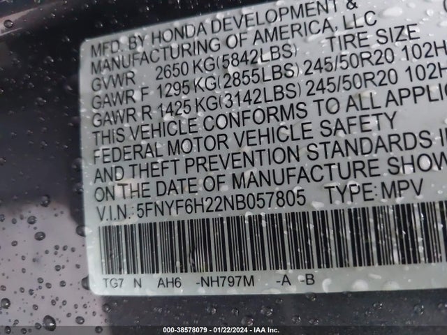 Honda Pilot Awd Special Edition 2022 5FNYF6H22NB057805 Image 9