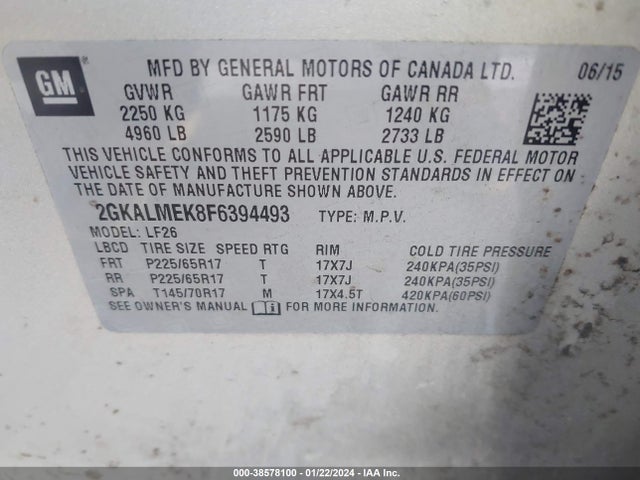 GMC Terrain Sle-1 2015 2GKALMEK8F6394493 Image 9
