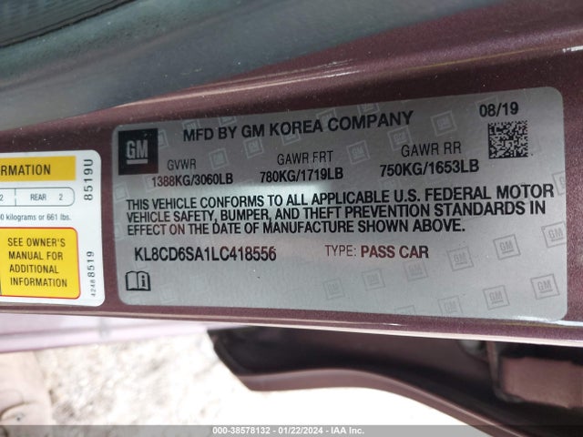 Chevrolet Spark Fwd 1lt Automatic 2020 KL8CD6SA1LC418556 Image 9