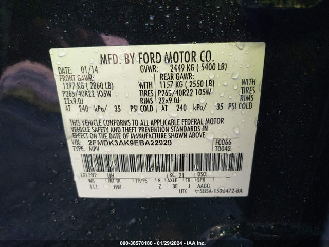 Ford EDGE SPORT 2014 2FMDK3AK9EBA22920 Image 9