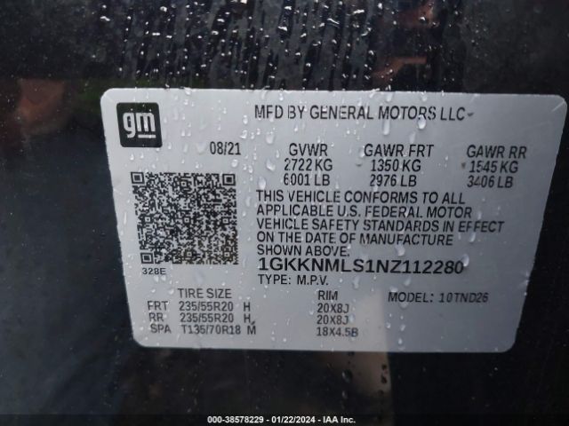 1GKKNMLS1NZ112280 GMC Acadia Fwd Slt