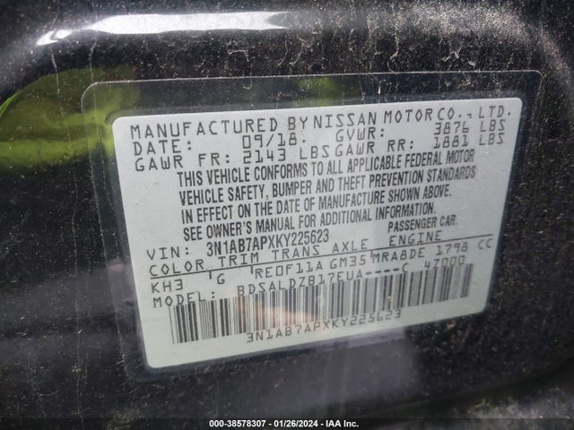 Nissan SENTRA SV 2019 3N1AB7APXKY225623 Image 9