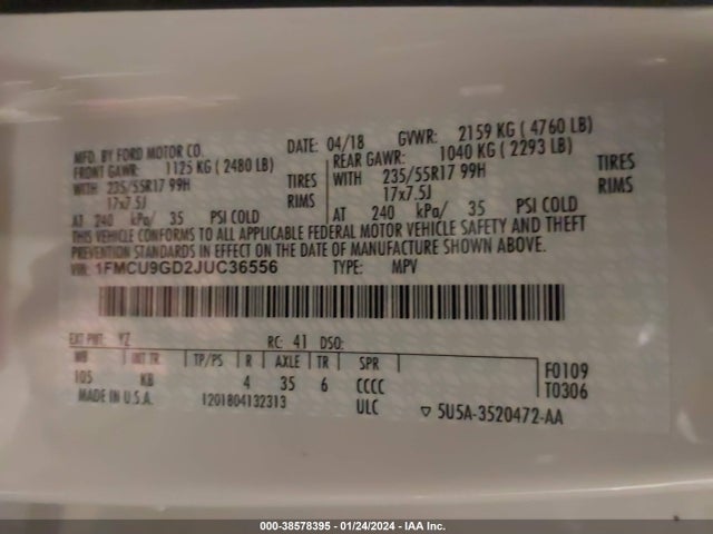 Ford ESCAPE SE 2018 1FMCU9GD2JUC36556 Image 9