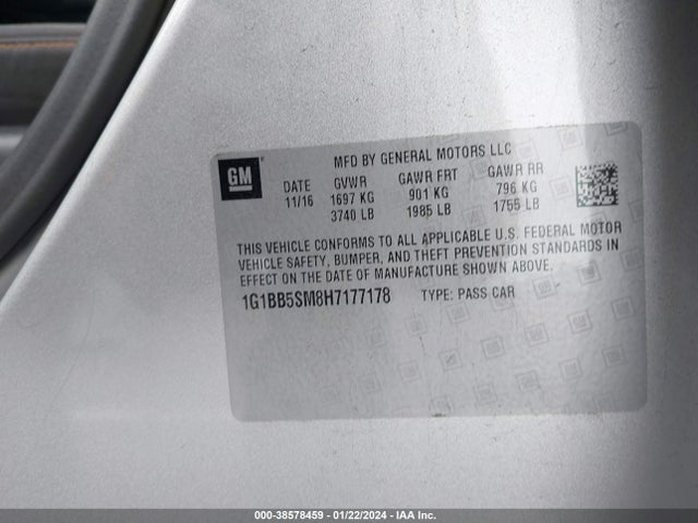 Chevrolet Cruze Ls Manual 2017 1G1BB5SM8H7177178 Image 9