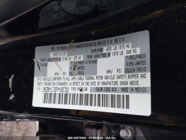 2015 MAZDA MAZDA3 I TOURING VIN: 3MZBM1L72FM186722