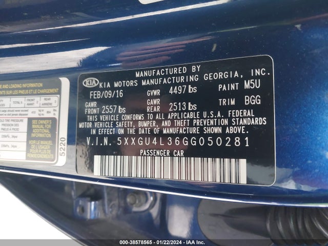 KIA OPTIMA EX 2016 5XXGU4L36GG050281 Image 9